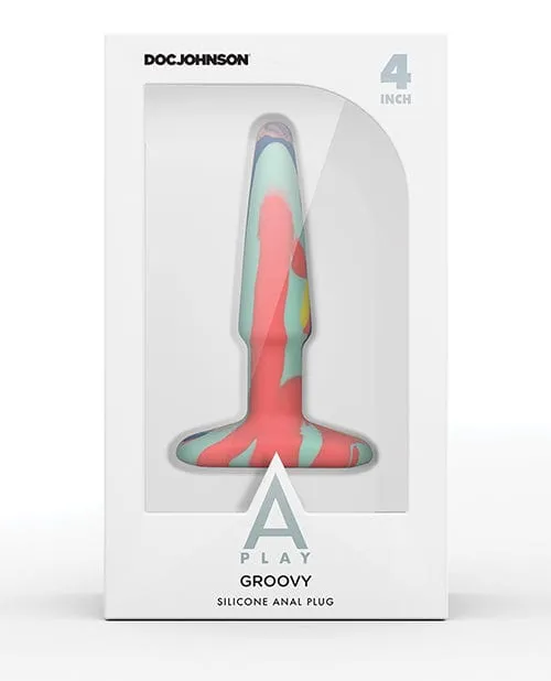 A Play 4" Groovy Silicone Anal Plug - Multicolor-yellow