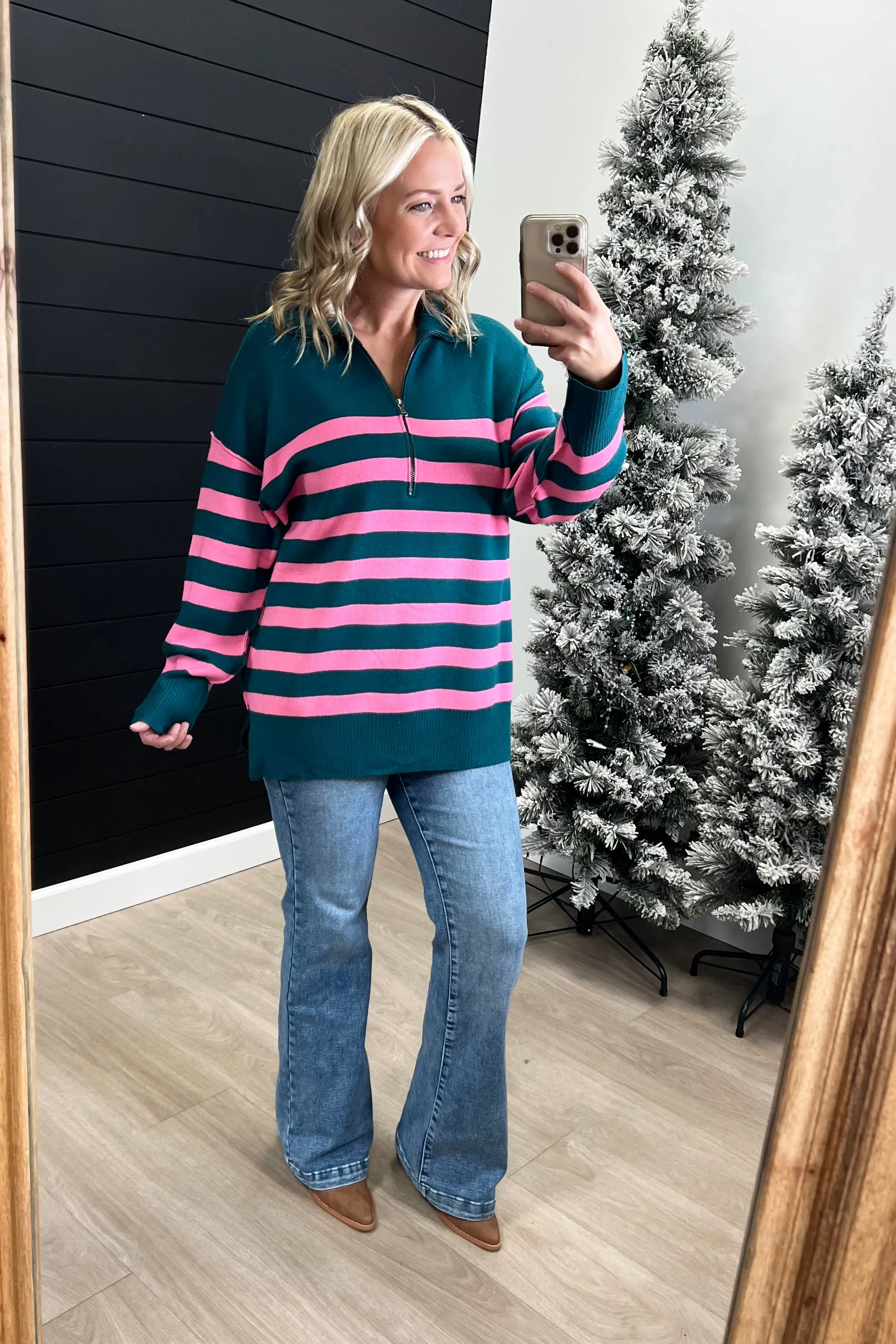 All Kinds Of Happy Striped Zip Top