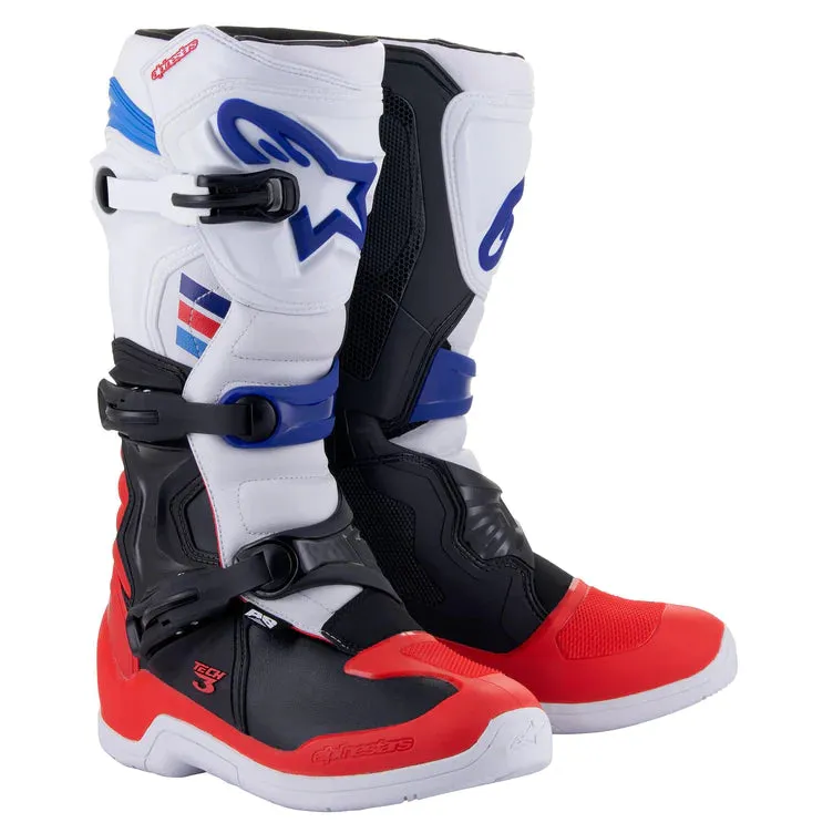 Alpinestars Tech 3 Boots White/Bright Red/Dark Blue Motocross Boots