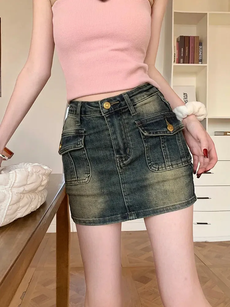 American Retro Street Denim Mini Skirt