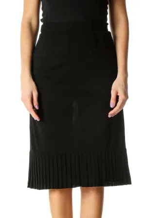 Black Solid Retro Pencil Skirt