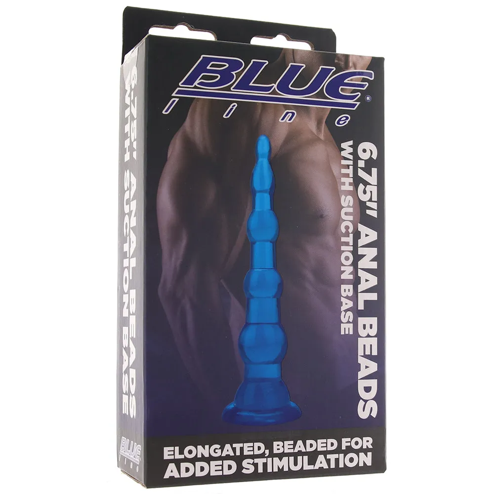 Blue Line 6.75 Inch Anal Beads With Suction Base