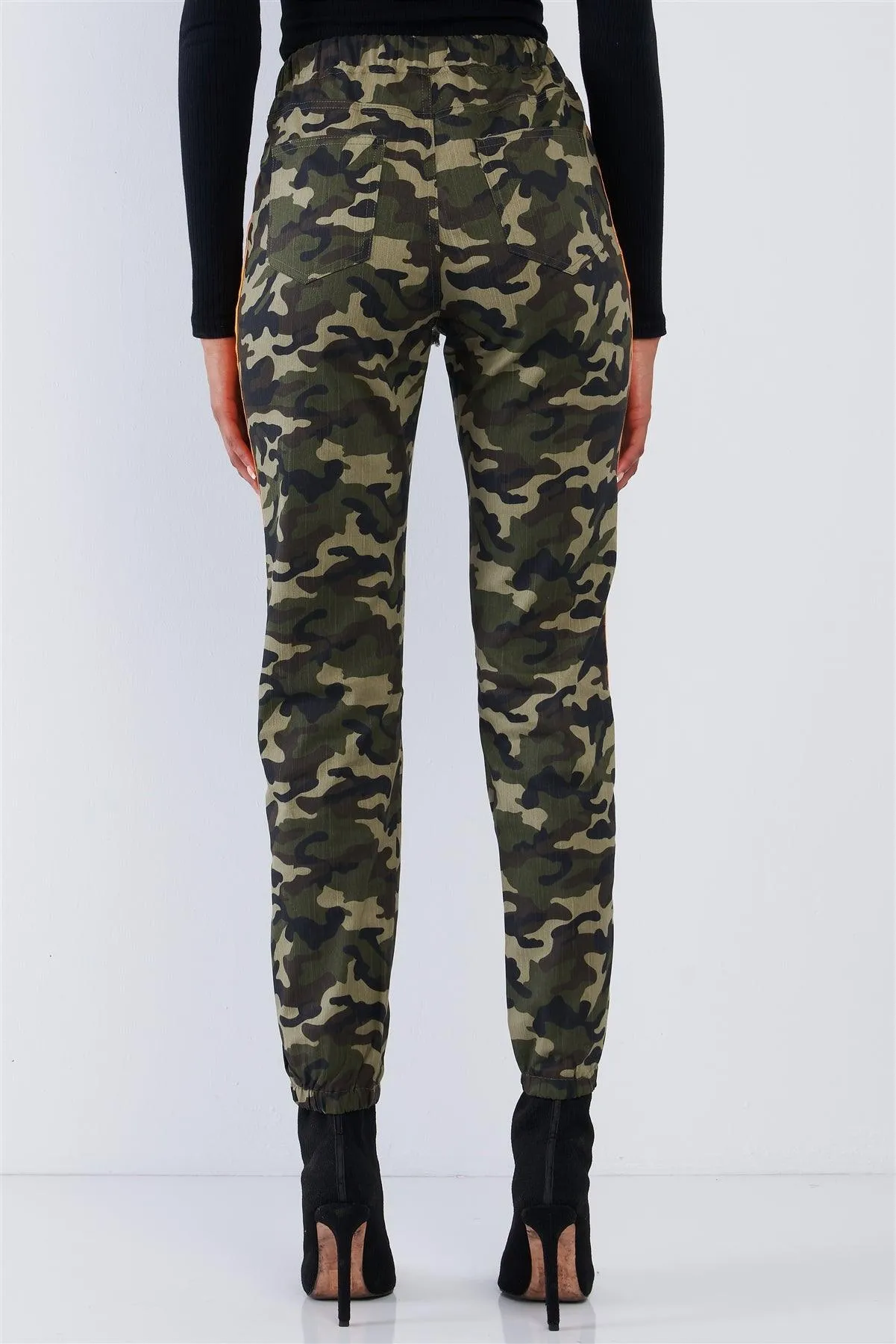 Camouflage High Waisted Orange Striped Cargo Pants