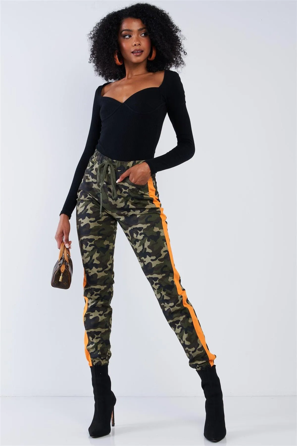 Camouflage High Waisted Orange Striped Cargo Pants