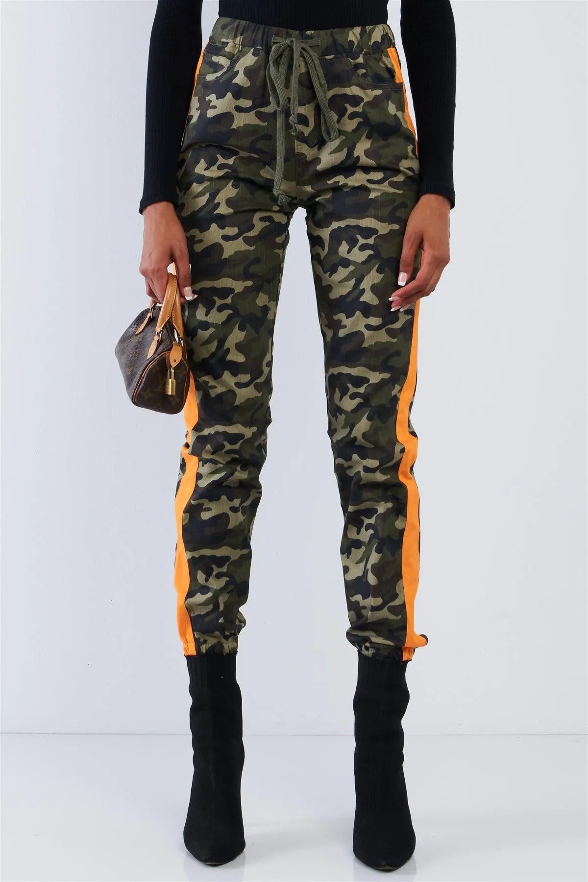 Camouflage High Waisted Orange Striped Cargo Pants