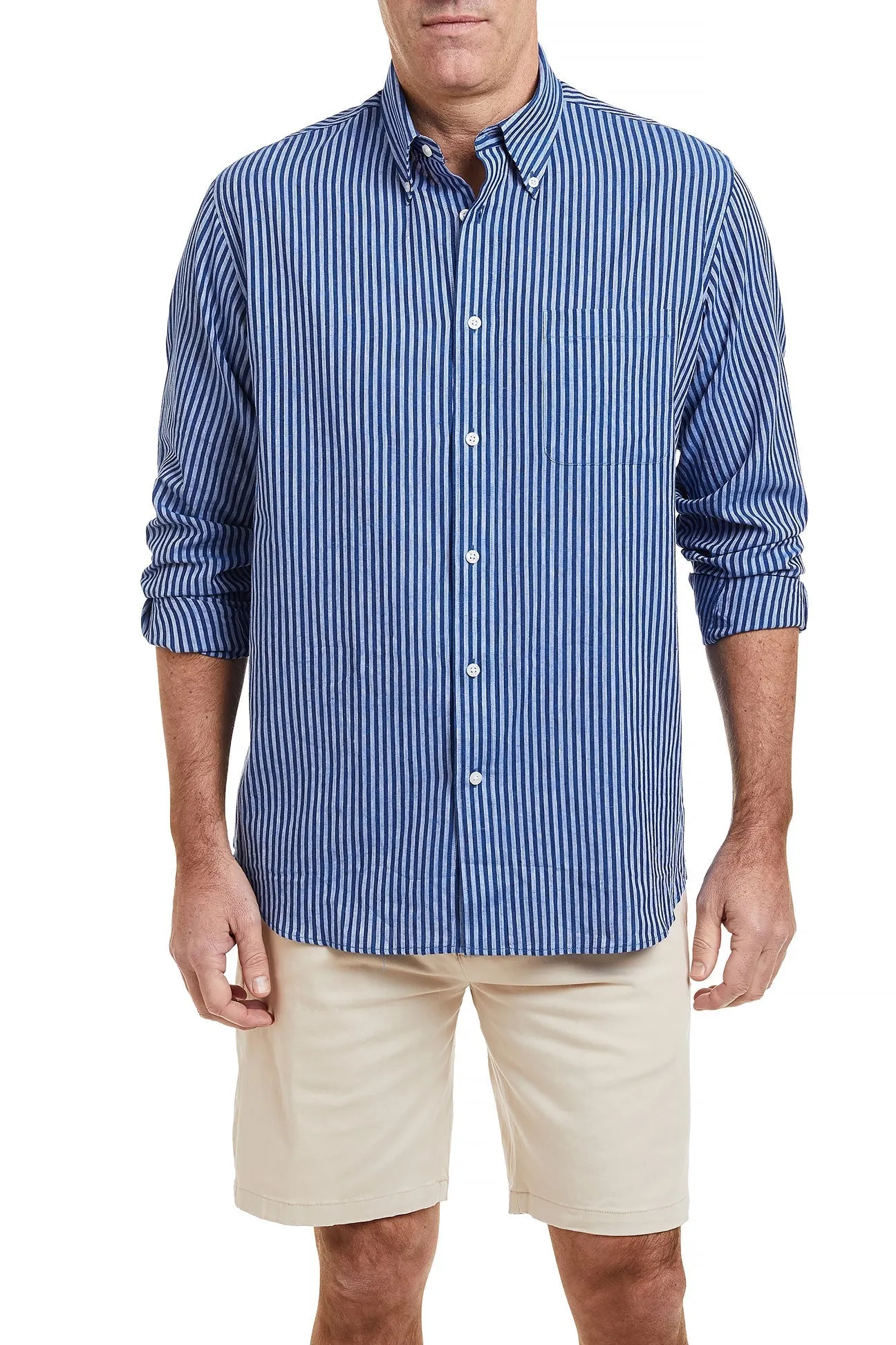 Chase Shirt Linen Navy & Blue Stripe