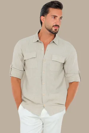 Classic Beige Linen Shirt with Flap Pockets