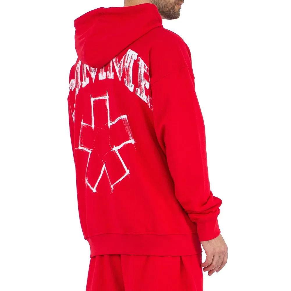 Comme Des Fuckdown Chic Pink Hooded Cotton Sweatshirt with Bold Graphics