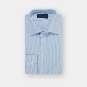 Contemporary Fit Blue Fine Bengal Stripe Cotton Shirt with Classic Collar & Two Button Cuff