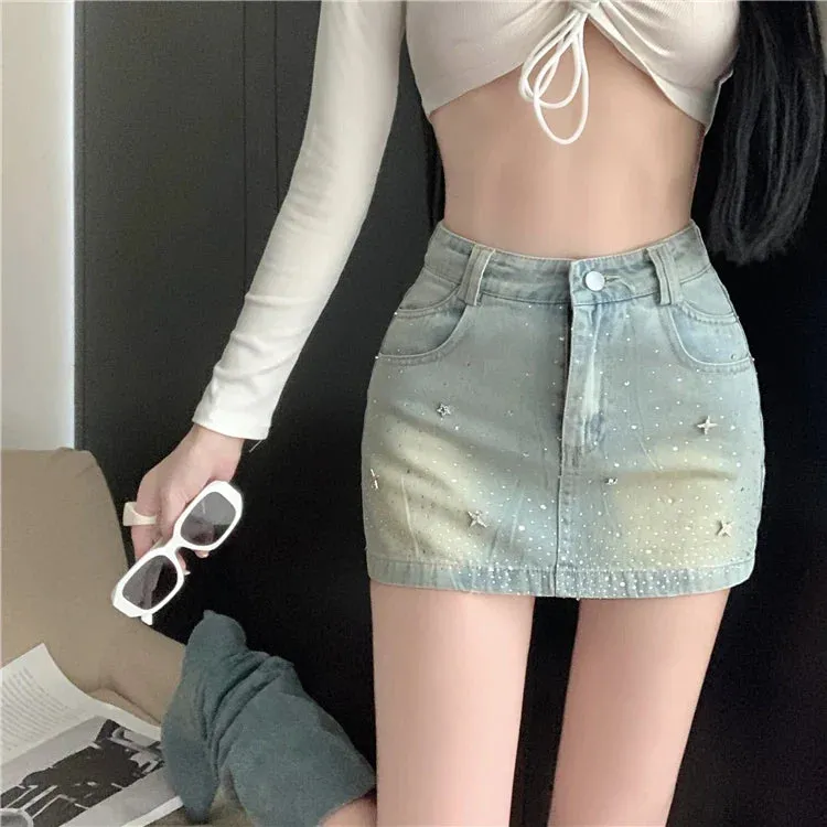 Diamond Mini Hot Y2K Denim Summer Streetwear Retro Sexy Skirt