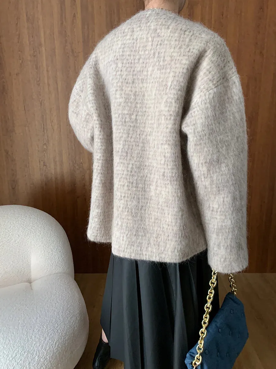 Flytonn-Fall Outfits Women Fur V-neck Plush Thick Coat 2024 Autumn Oversized Woolen Jacket