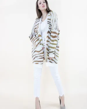 Gold & White Tiger Print Cardigan w/ Pockets