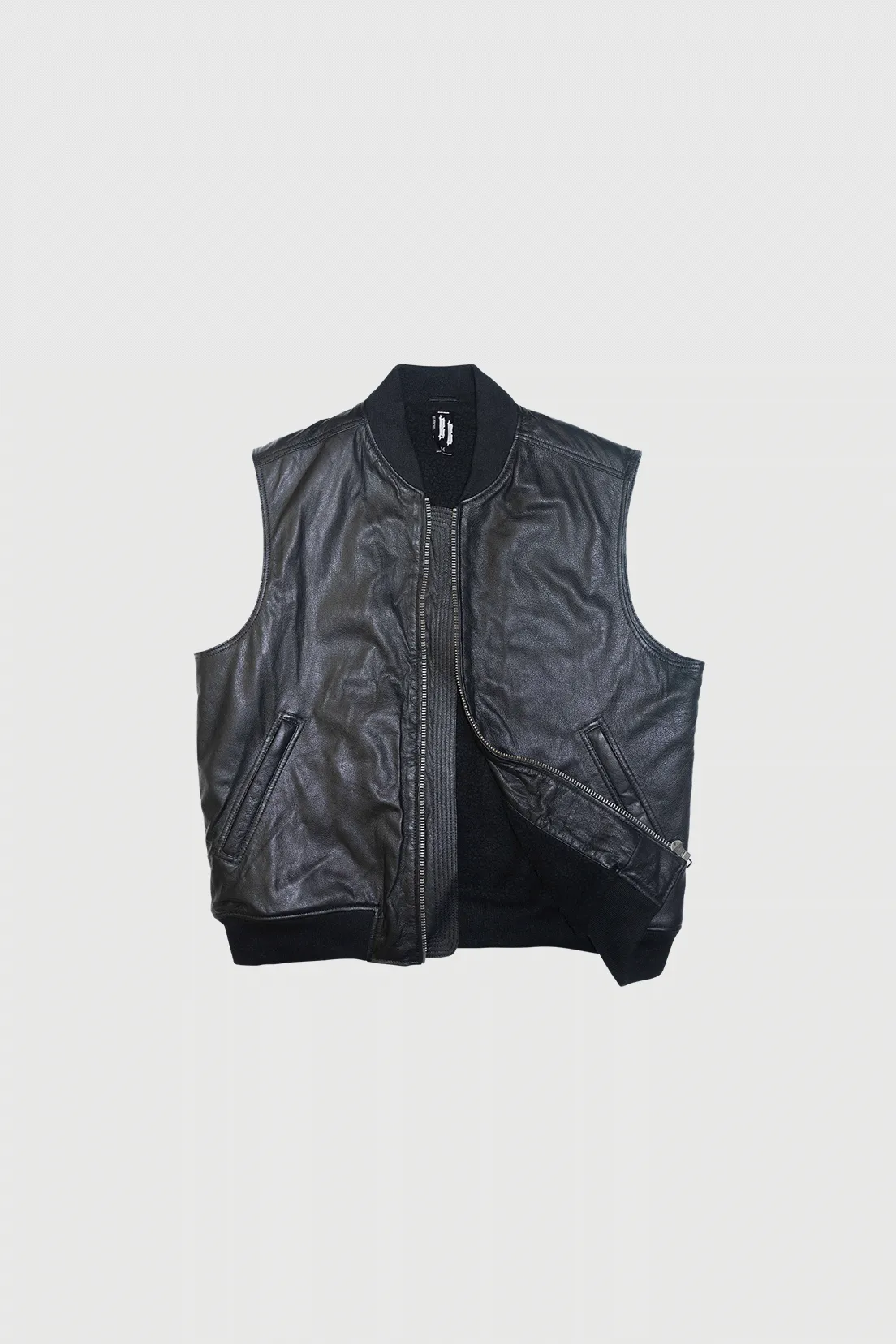 Leather Bomber Vest - Black