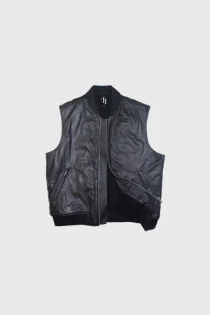 Leather Bomber Vest - Black