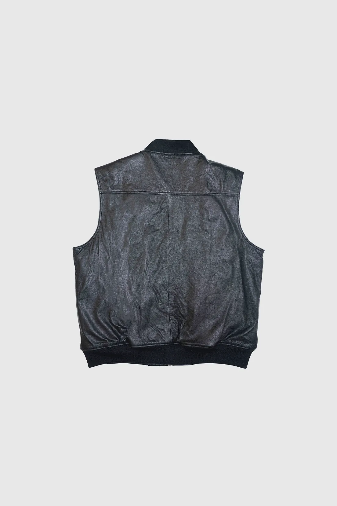 Leather Bomber Vest - Black