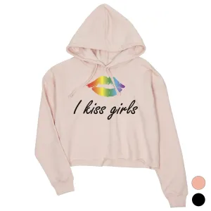 LGBT Kiss Girls Rainbow Lips Crop Hoodie