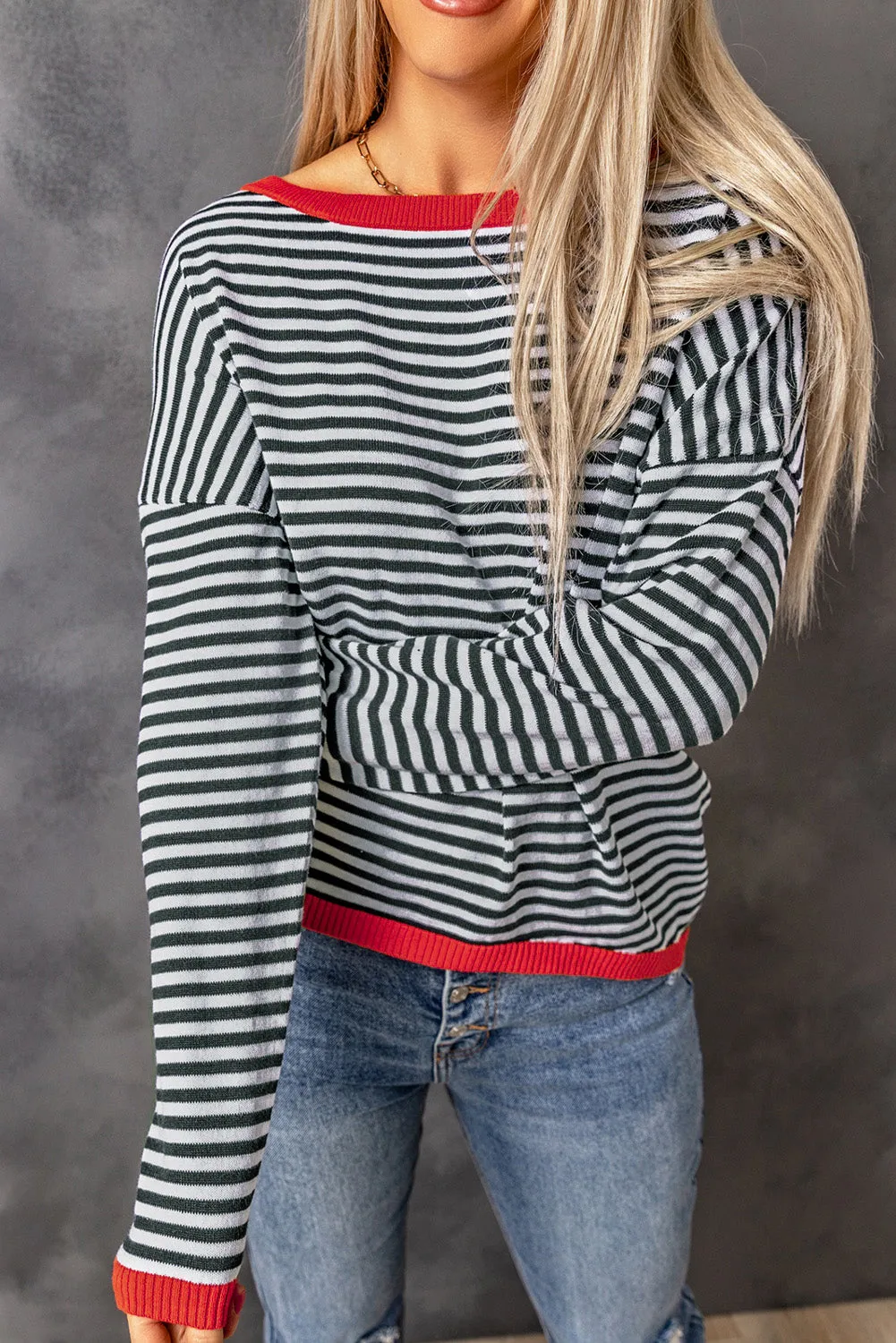 Madelynn Striped Drop Shoulder Sweater