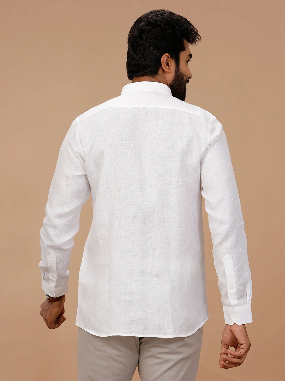 Men 100% Pure Linen White Shirt Self Design 1546JF