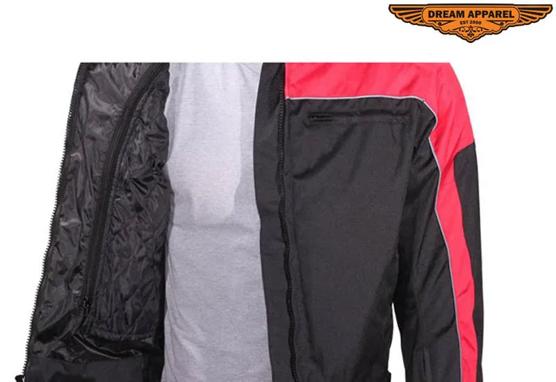 Mens Black and Red Mesh and Nylon Motorcycle Jacket