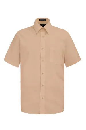 Men's Regular Fit Short Sleeve Solid Color Dress Shirts (Blush)