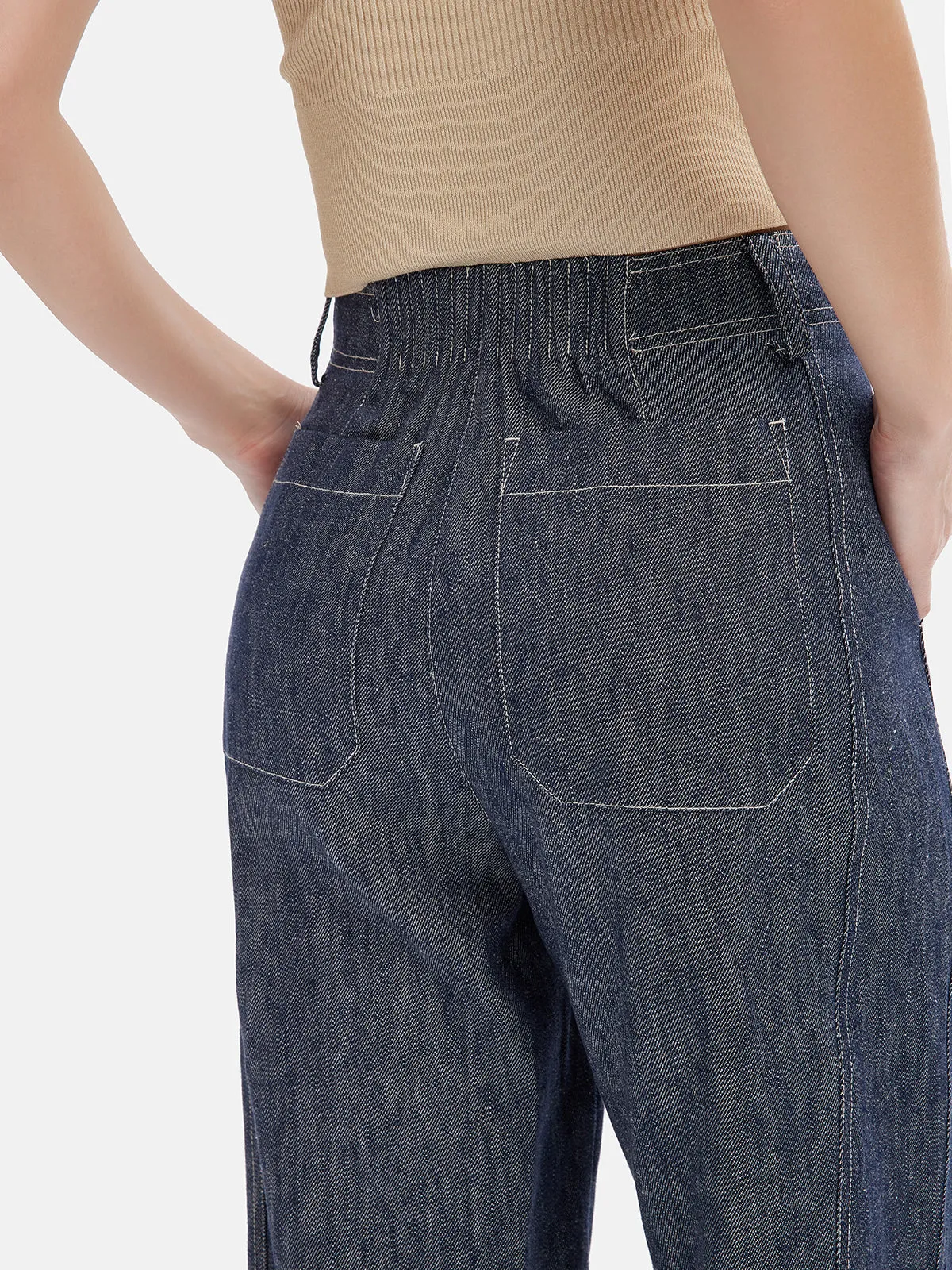 Natural Cotton Linen Denim Wide-Leg Pants