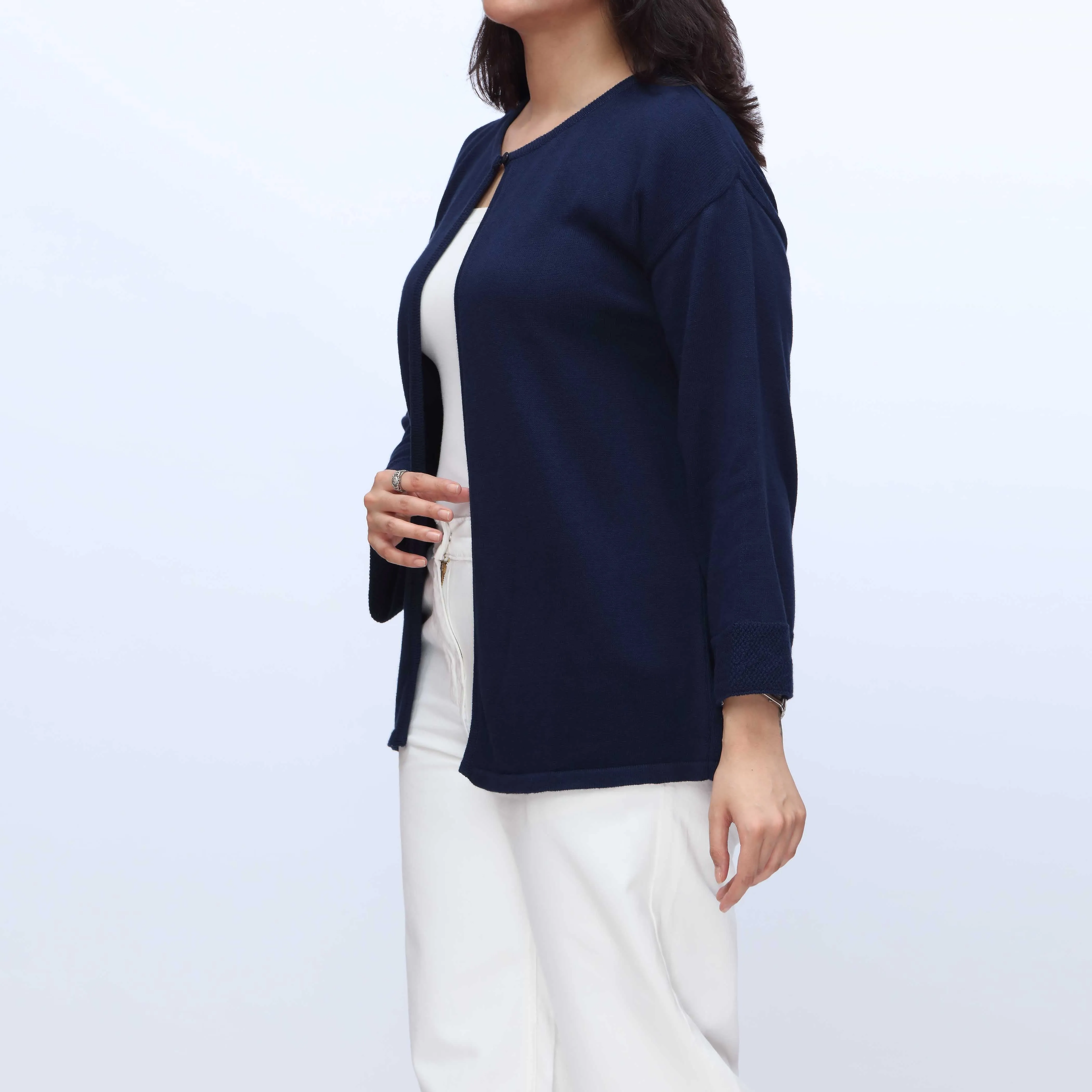 Navy Mid Length Cardigan PW3908