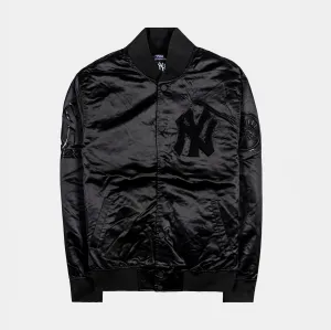 New York Yankees Triple Black Satin Mens Jacket (Black)