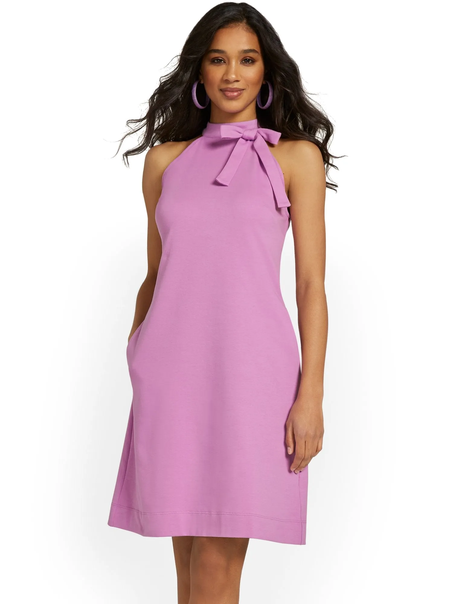 Petite Bow-Front Halterneck Dress - City Knits