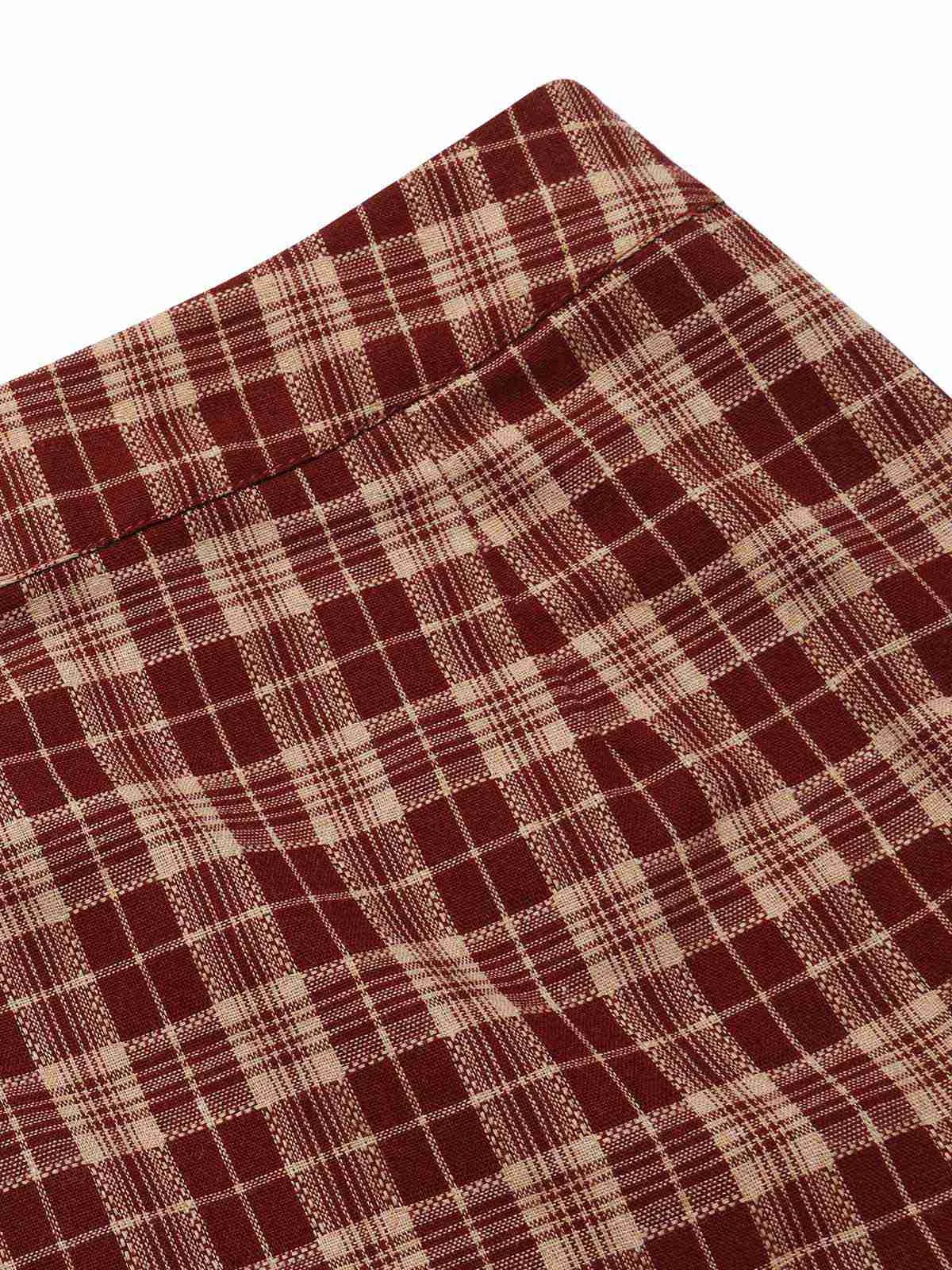 Red 1960s Plaid Back Slit Skirt