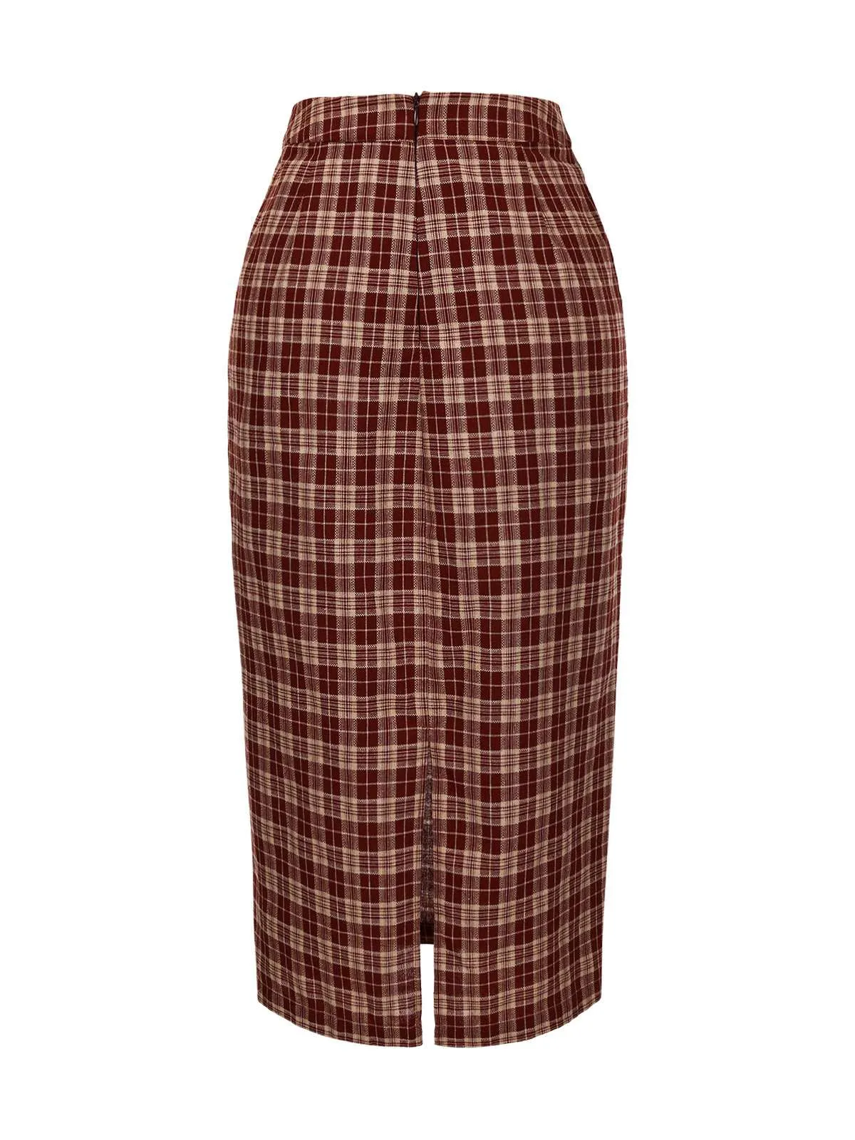 Red 1960s Plaid Back Slit Skirt