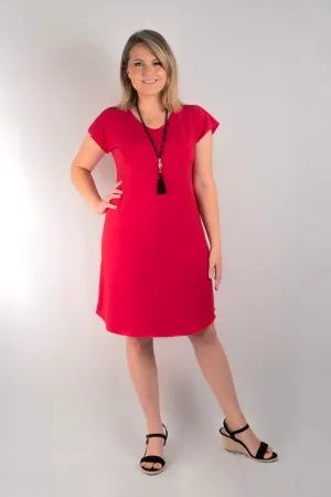 Sassy Red Short Sleeve Jersey Shift Dress