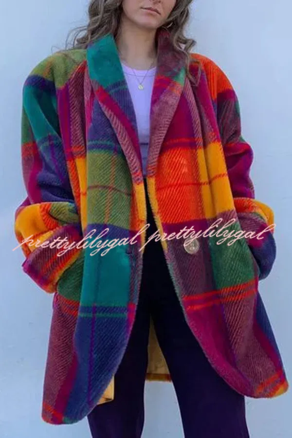 Show Stopping Plush Lined Lapel Color Blocked Long Sleeved Coat