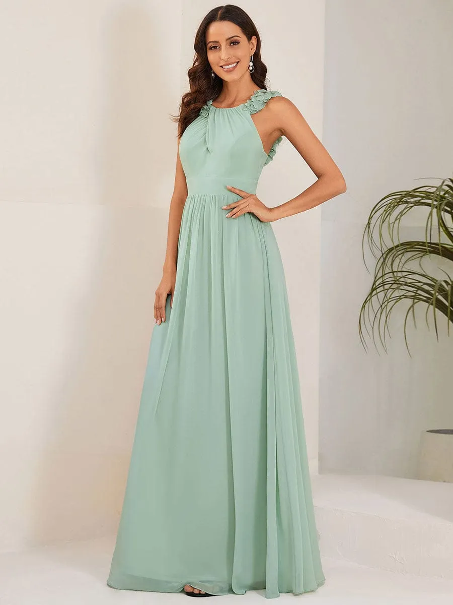 Sleeveless Floral Applique V-Neck A-Line Chiffon Bridesmaid Dress