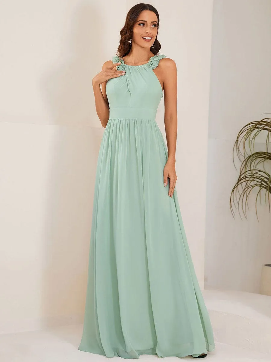 Sleeveless Floral Applique V-Neck A-Line Chiffon Bridesmaid Dress