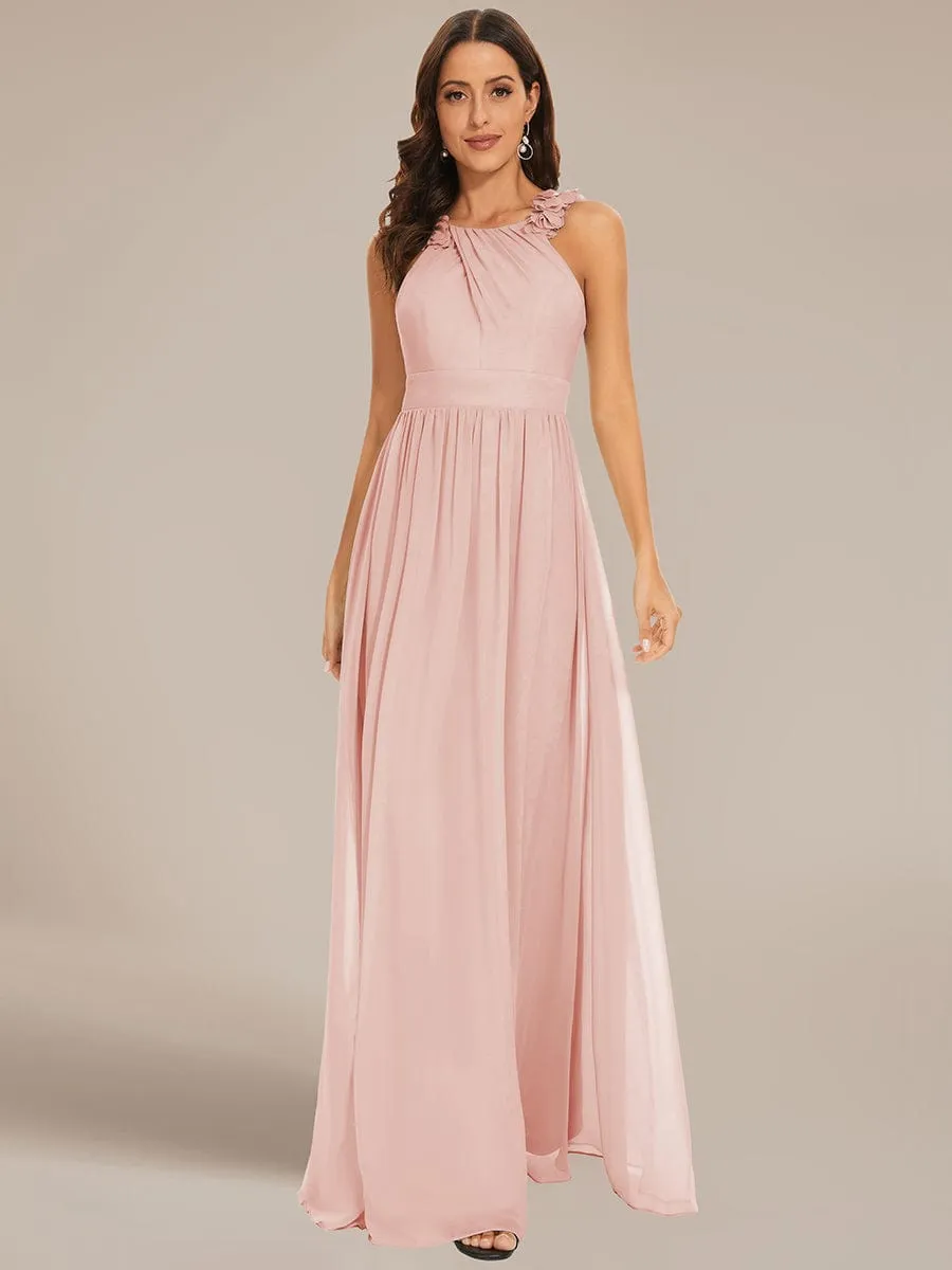 Sleeveless Floral Applique V-Neck A-Line Chiffon Bridesmaid Dress