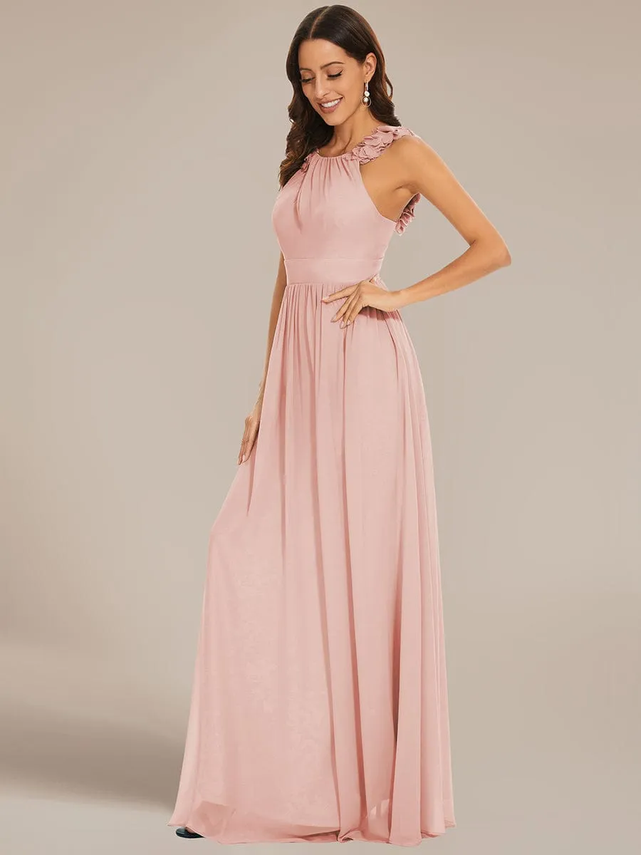 Sleeveless Floral Applique V-Neck A-Line Chiffon Bridesmaid Dress