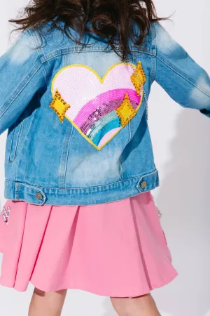 Sparkle Rainbow Heart Denim Jacket