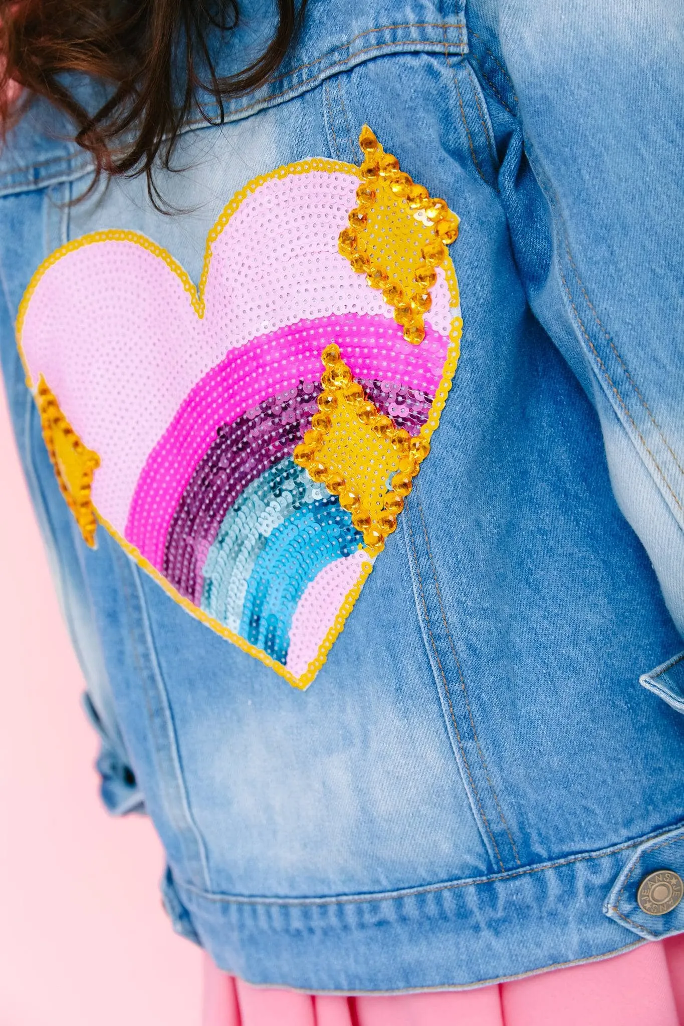 Sparkle Rainbow Heart Denim Jacket