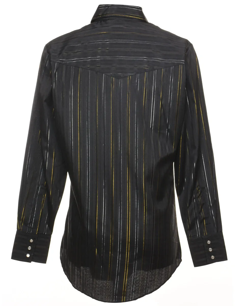 Striped Black Shiny Western Shirt - S