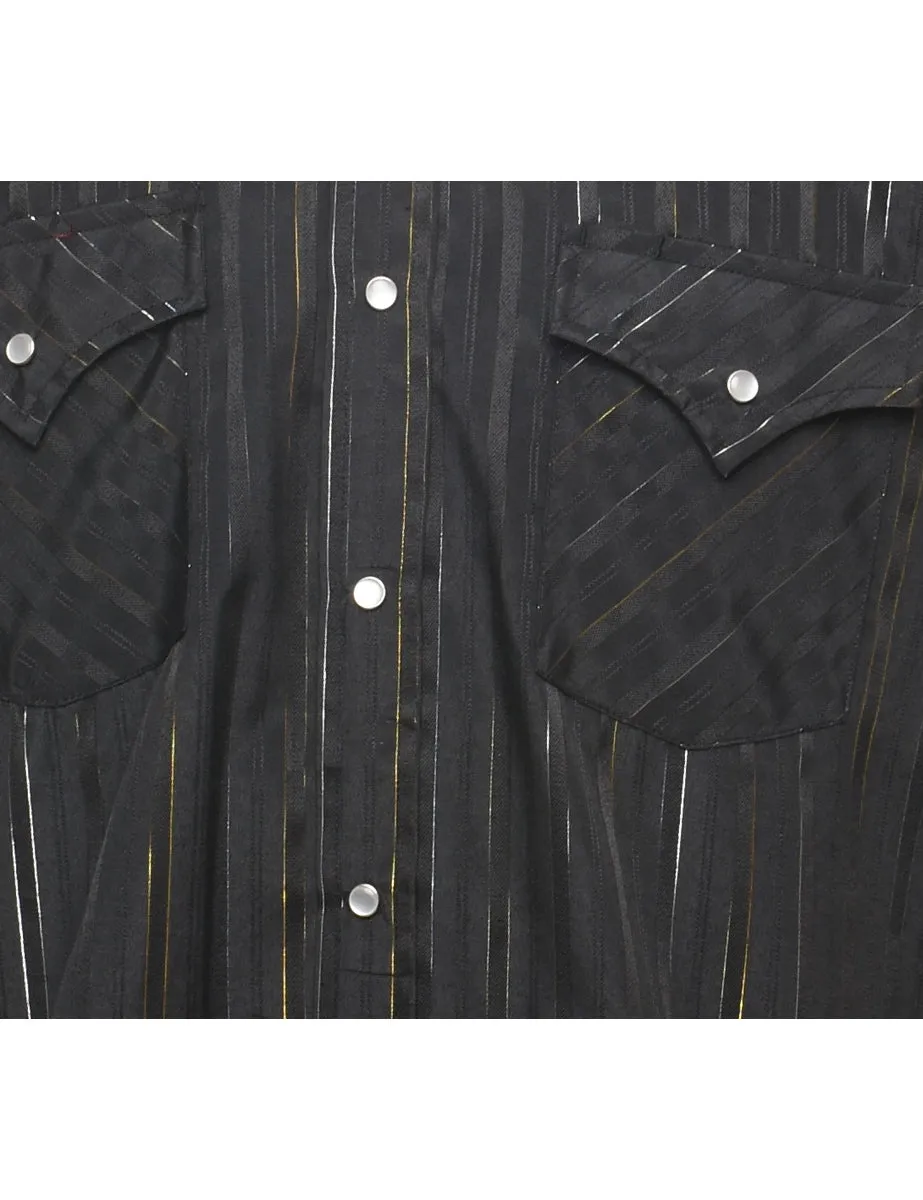 Striped Black Shiny Western Shirt - S