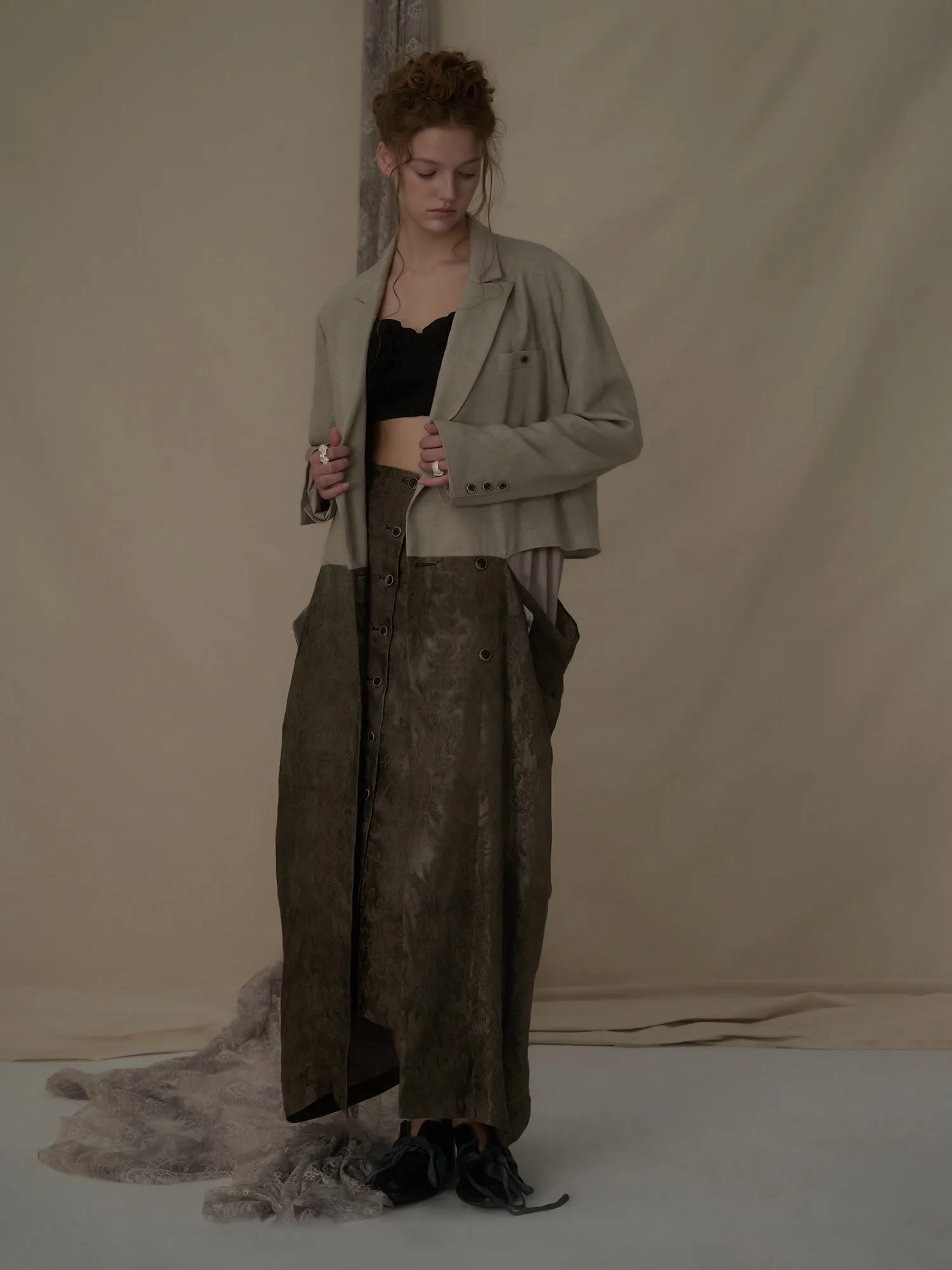 Taupe Retro Mid-Length Skirt