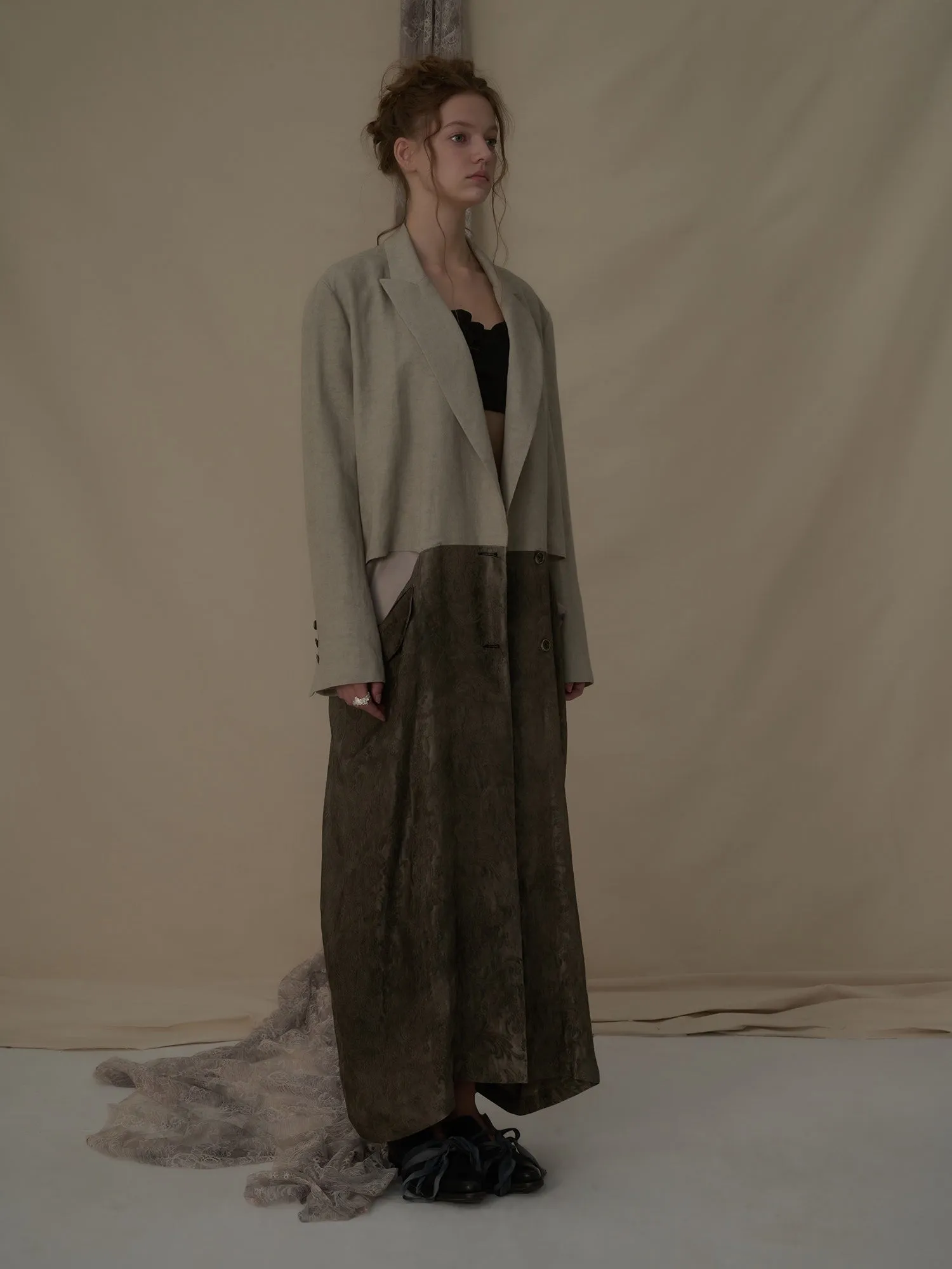 Taupe Retro Mid-Length Skirt