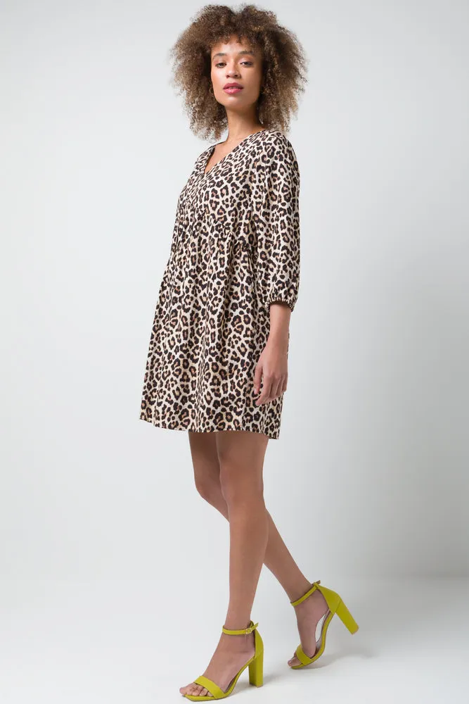 Three-Quarter Sleeve Dress Brown