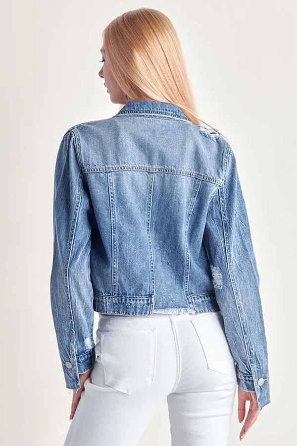 Uneven Hem Detail Denim Jacket - Final Sale