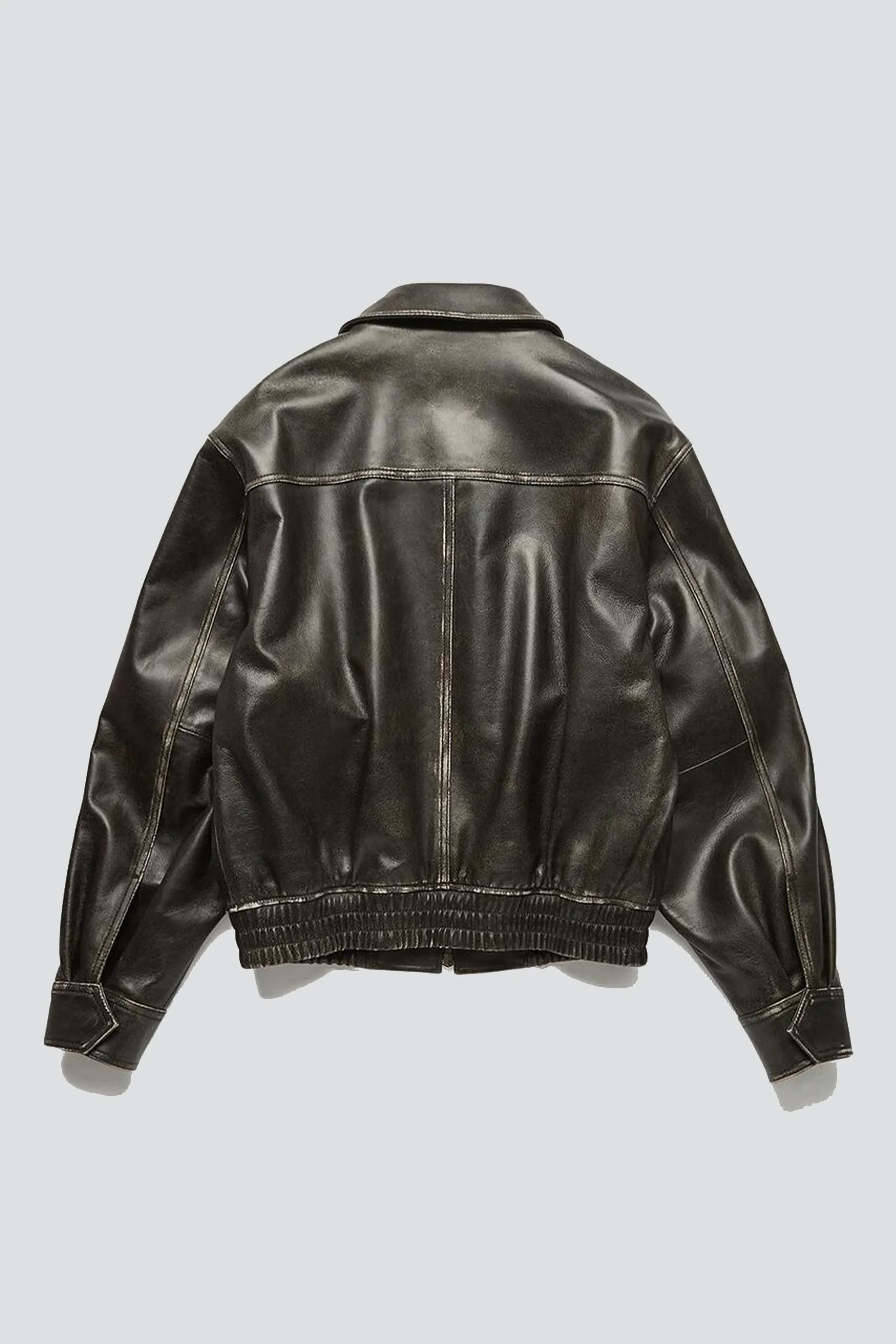 Unisex Brushed Black Italian Lambskin Leather Blouson