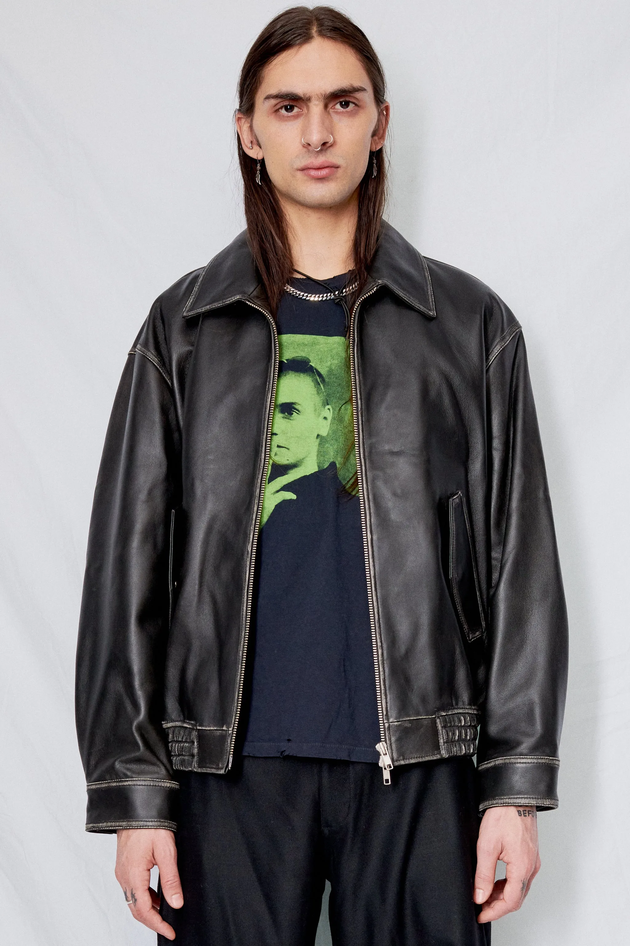 Unisex Brushed Black Italian Lambskin Leather Blouson