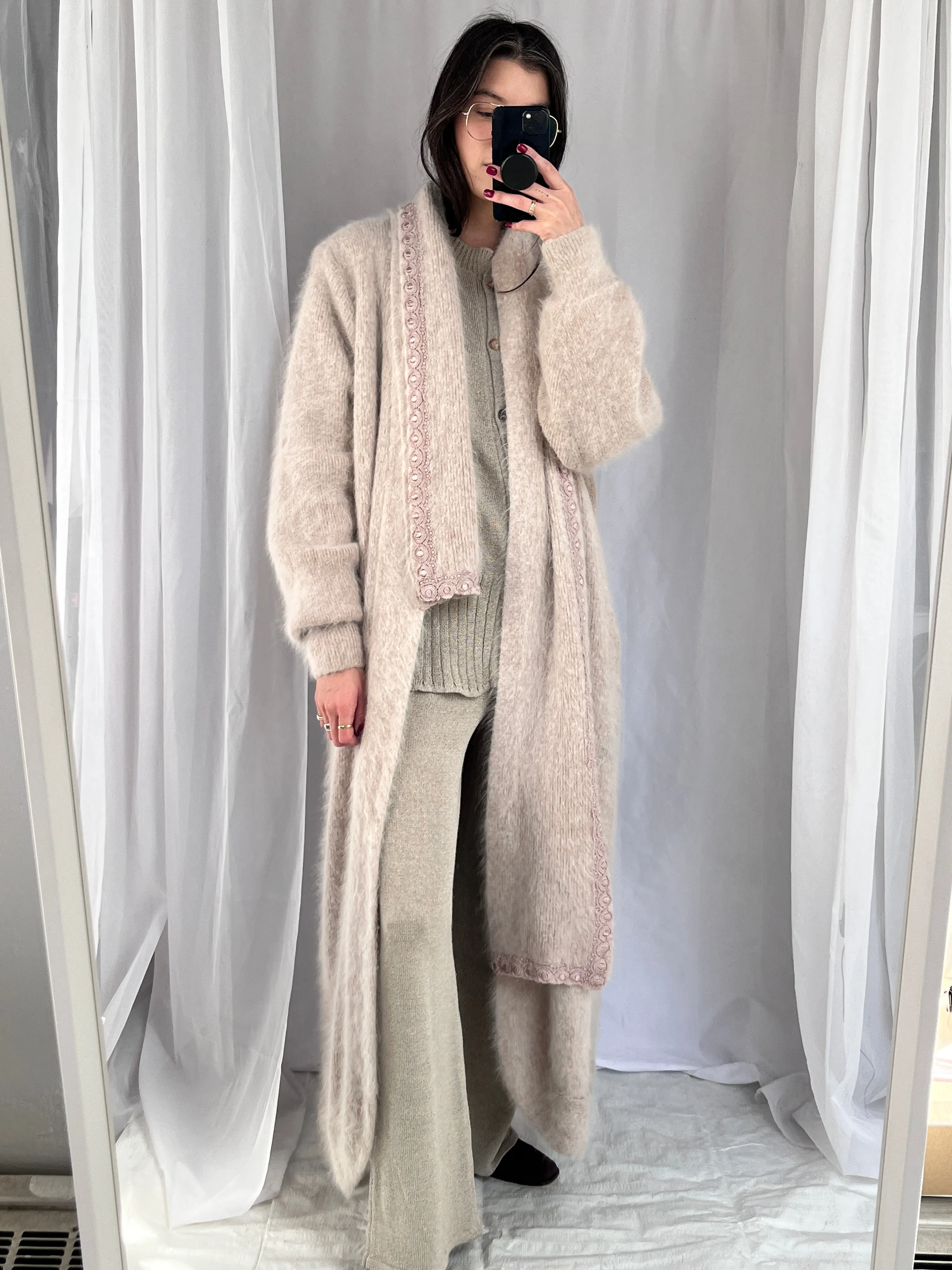 Vintage Oatmeal Angora Duster