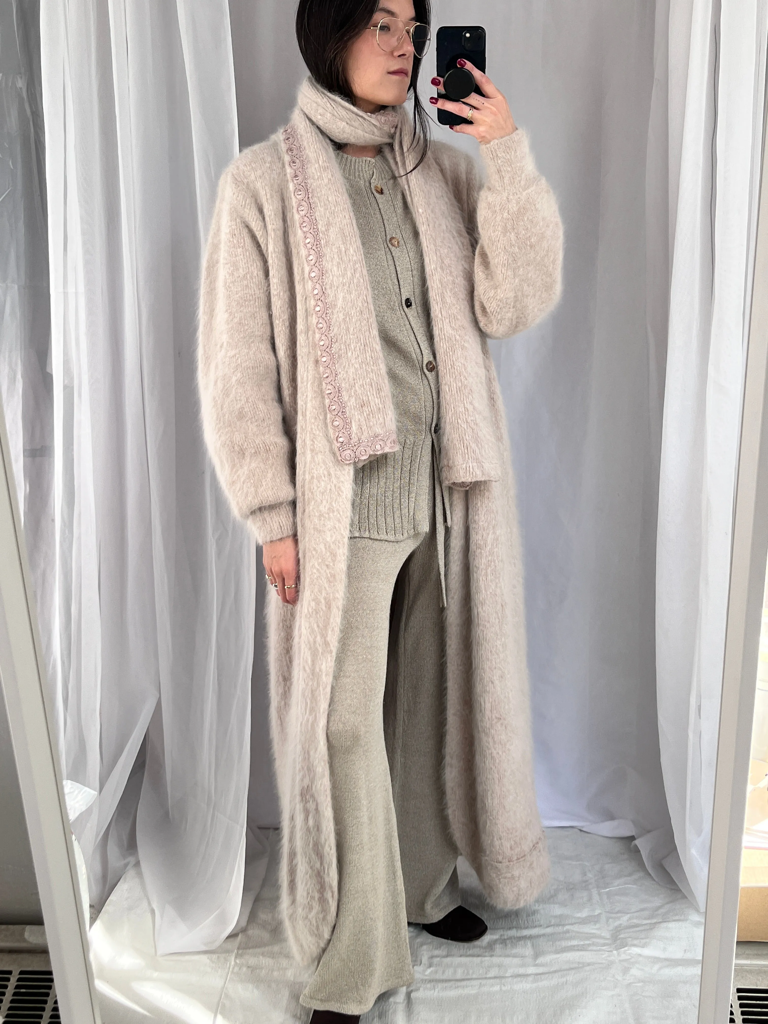 Vintage Oatmeal Angora Duster