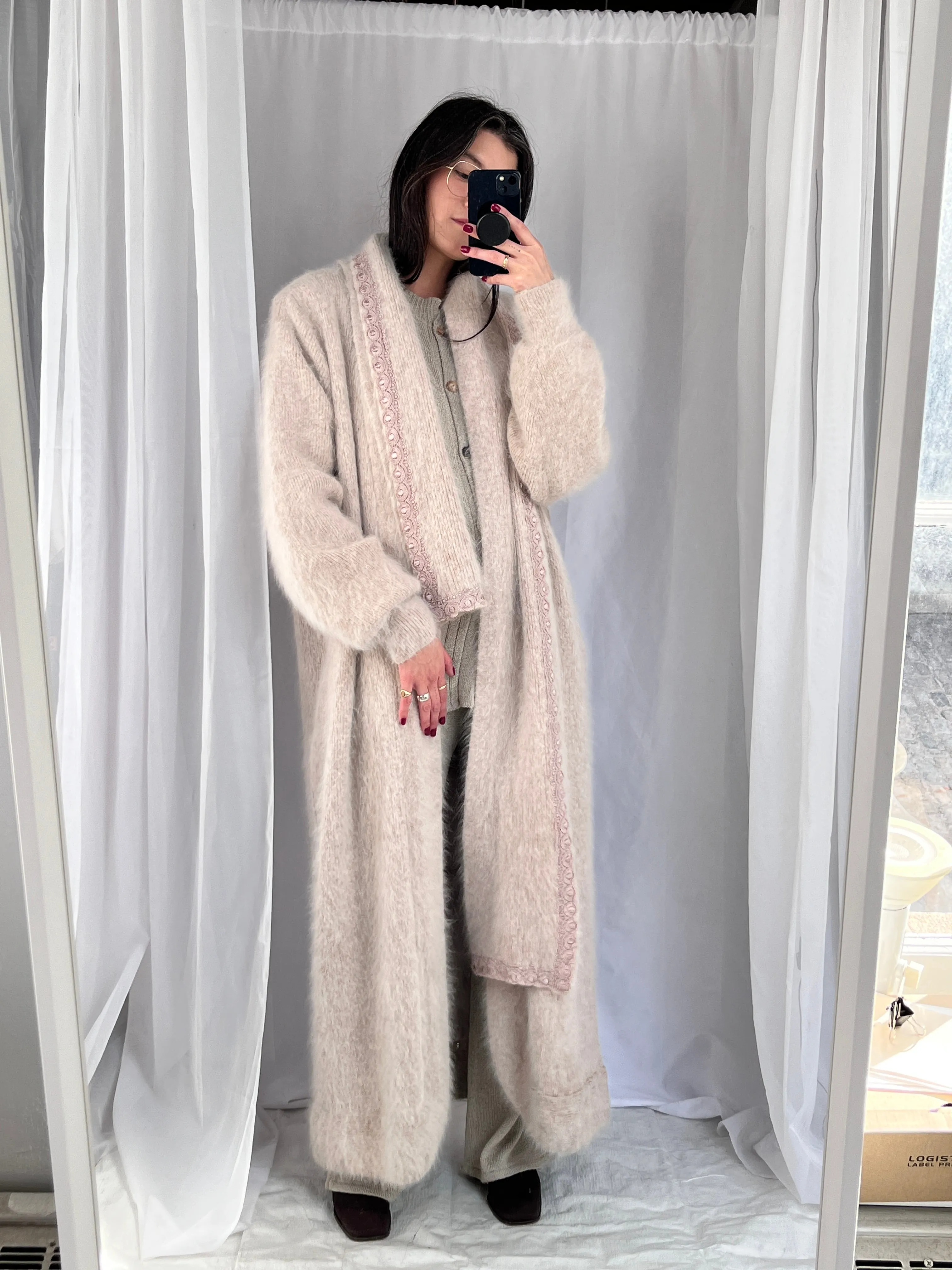 Vintage Oatmeal Angora Duster