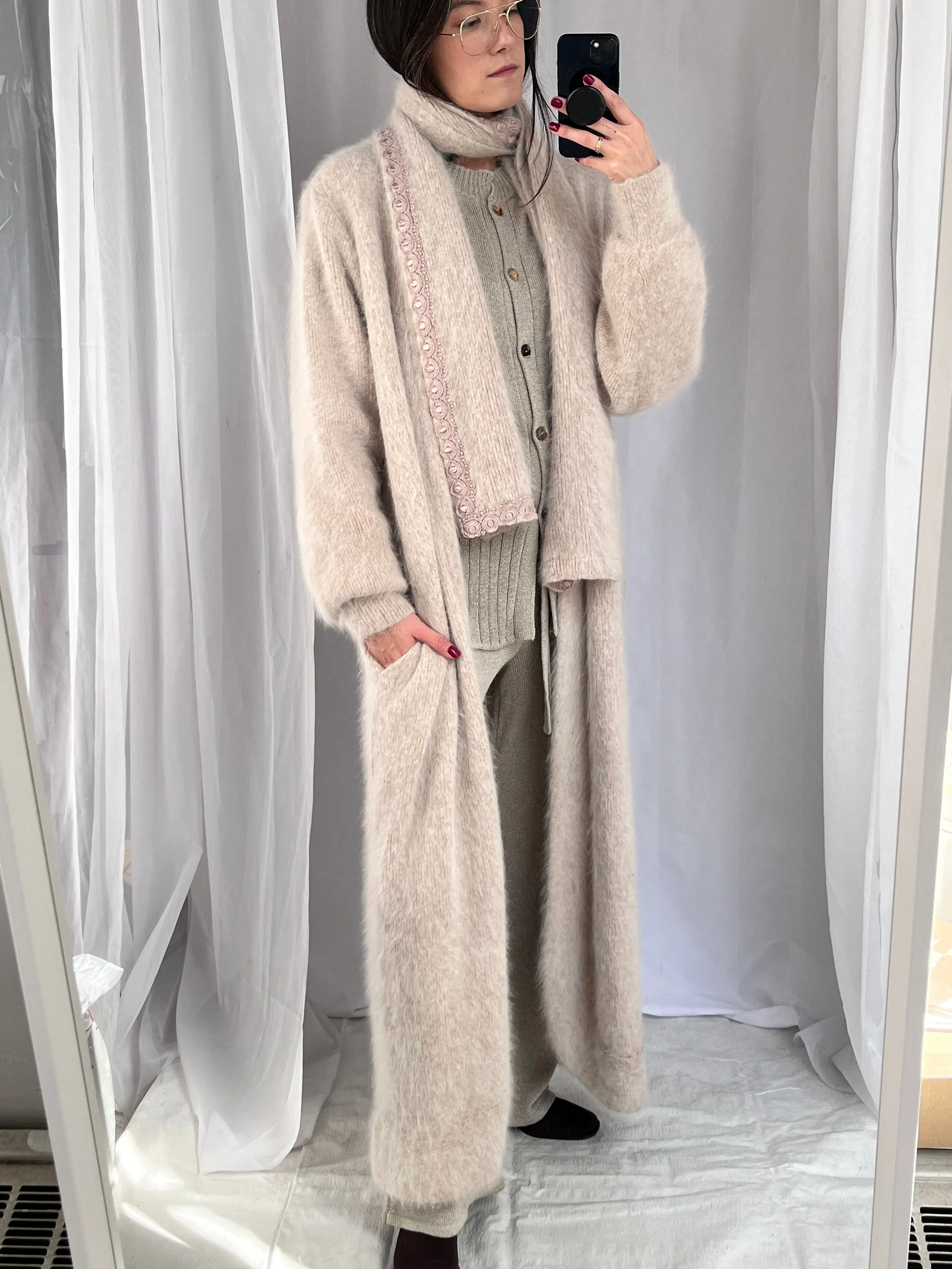 Vintage Oatmeal Angora Duster